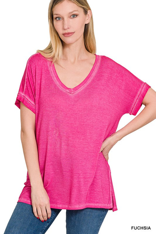 Zenana Washed Short Sleeve Tee-ZENANA-FUCHSIA-S-[option4]-[option5]-[option6]-[option7]-[option8]-Shop-Boutique-Clothing-for-Women-Online