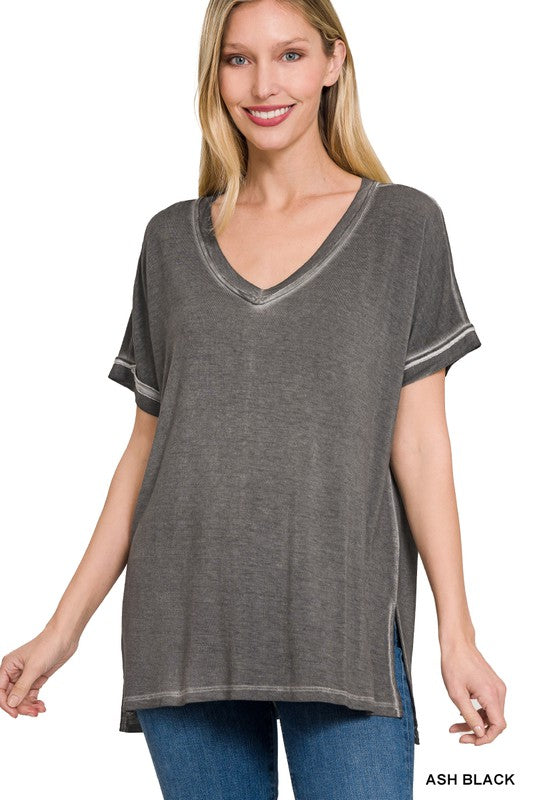 Zenana Washed Short Sleeve Tee-ZENANA-ASH BLACK-S-[option4]-[option5]-[option6]-[option7]-[option8]-Shop-Boutique-Clothing-for-Women-Online