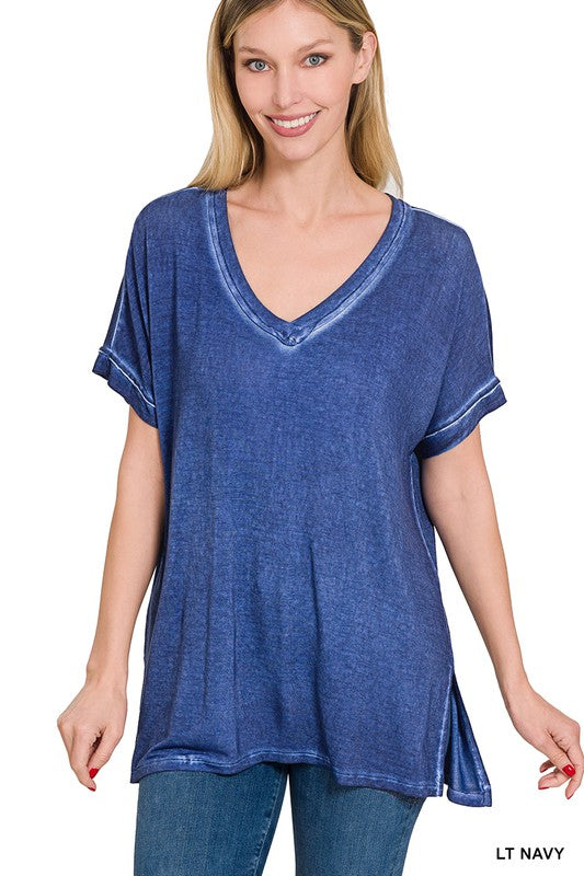 Zenana Washed Short Sleeve Tee-ZENANA-LT NAVY-S-[option4]-[option5]-[option6]-[option7]-[option8]-Shop-Boutique-Clothing-for-Women-Online