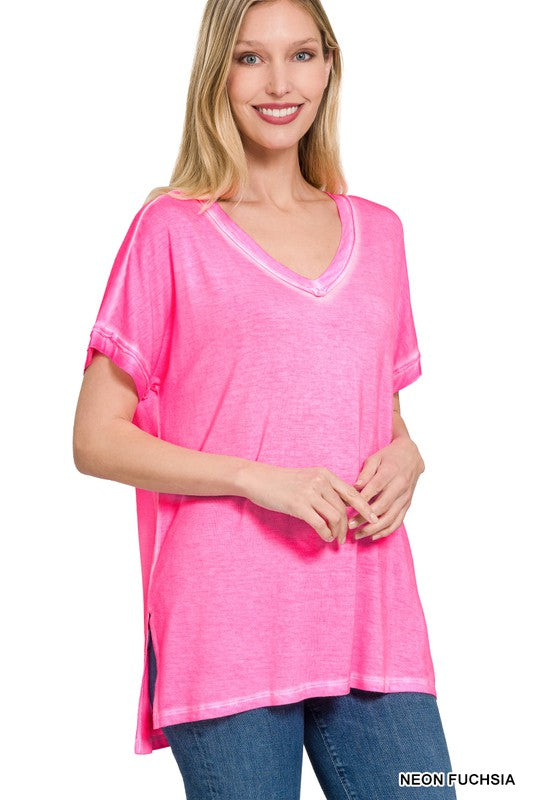Zenana Washed Short Sleeve Tee-ZENANA-NEON FUCHSIA-S-[option4]-[option5]-[option6]-[option7]-[option8]-Shop-Boutique-Clothing-for-Women-Online
