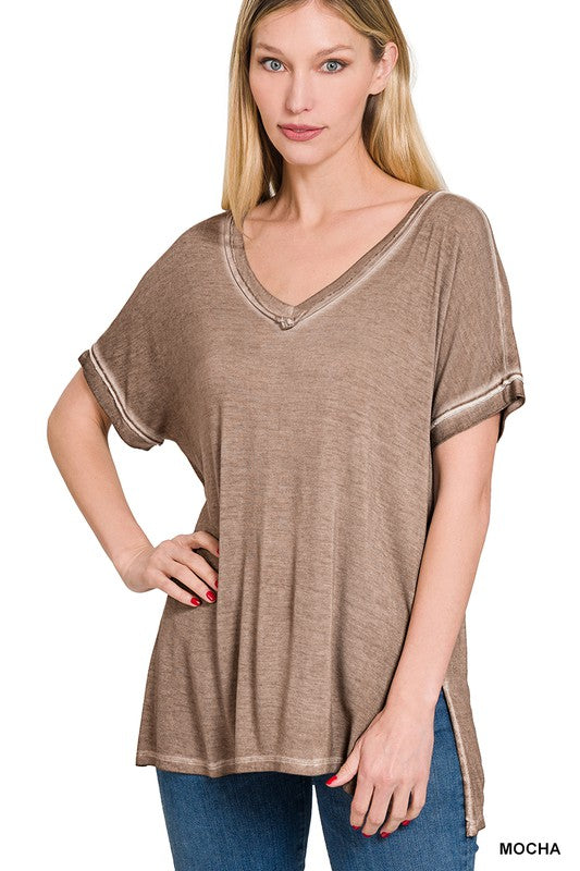 Zenana Washed Short Sleeve Tee-ZENANA-MOCHA-S-[option4]-[option5]-[option6]-[option7]-[option8]-Shop-Boutique-Clothing-for-Women-Online
