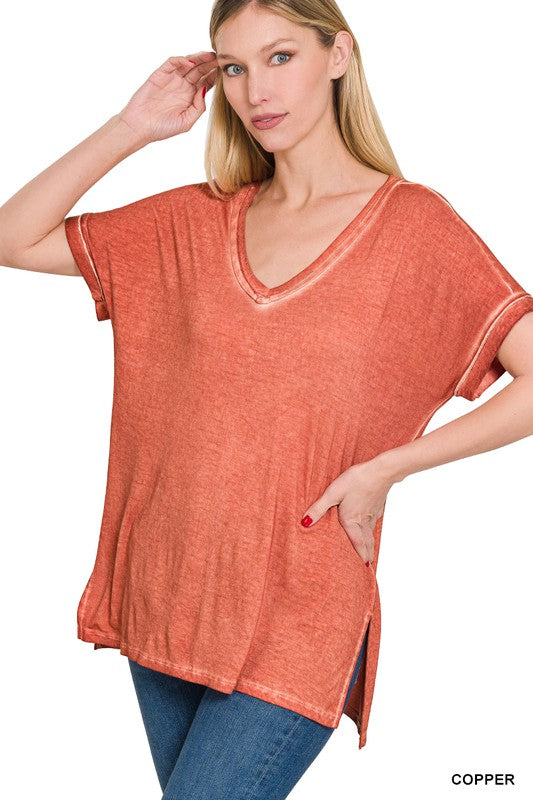 Zenana Washed Short Sleeve Tee-ZENANA-COPPER-S-[option4]-[option5]-[option6]-[option7]-[option8]-Shop-Boutique-Clothing-for-Women-Online