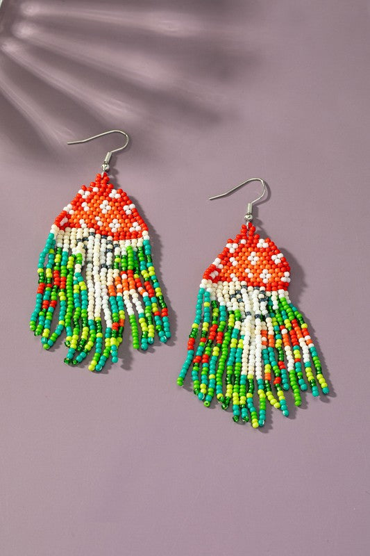 Boho Handwoven seed bead mushroom earrings-LA3accessories-Multi-one size-[option4]-[option5]-[option6]-[option7]-[option8]-Shop-Boutique-Clothing-for-Women-Online