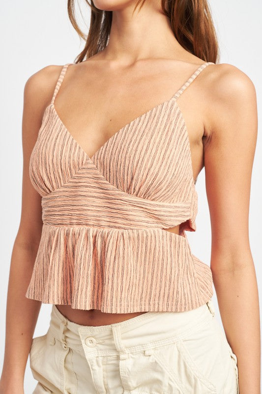 CROPPED SIDE CUT SPAGHETTI STRAP TOP-Emory Park-[option4]-[option5]-[option6]-[option7]-[option8]-Shop-Boutique-Clothing-for-Women-Online