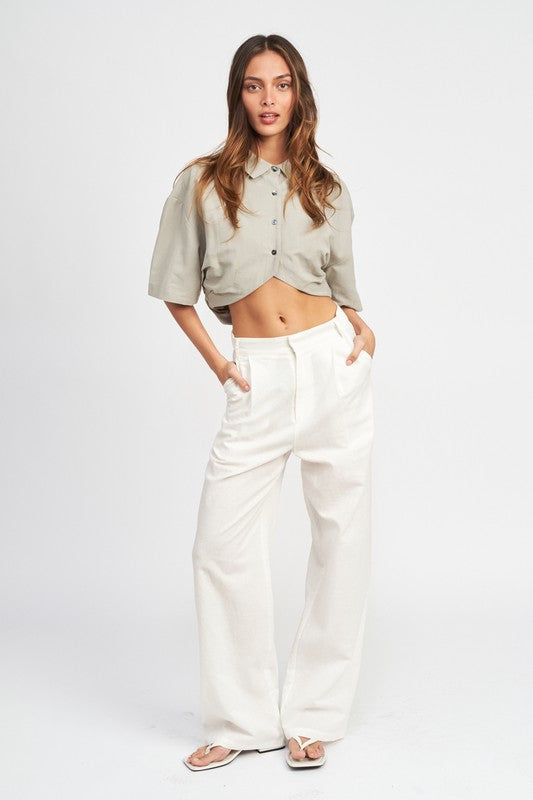 WIDE SLEEVE CROPPED SHIRT-Emory Park-[option4]-[option5]-[option6]-[option7]-[option8]-Shop-Boutique-Clothing-for-Women-Online