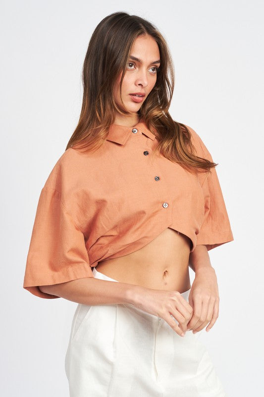 WIDE SLEEVE CROPPED SHIRT-Emory Park-[option4]-[option5]-[option6]-[option7]-[option8]-Shop-Boutique-Clothing-for-Women-Online