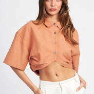 WIDE SLEEVE CROPPED SHIRT-Emory Park-CLAY-S-[option4]-[option5]-[option6]-[option7]-[option8]-Shop-Boutique-Clothing-for-Women-Online