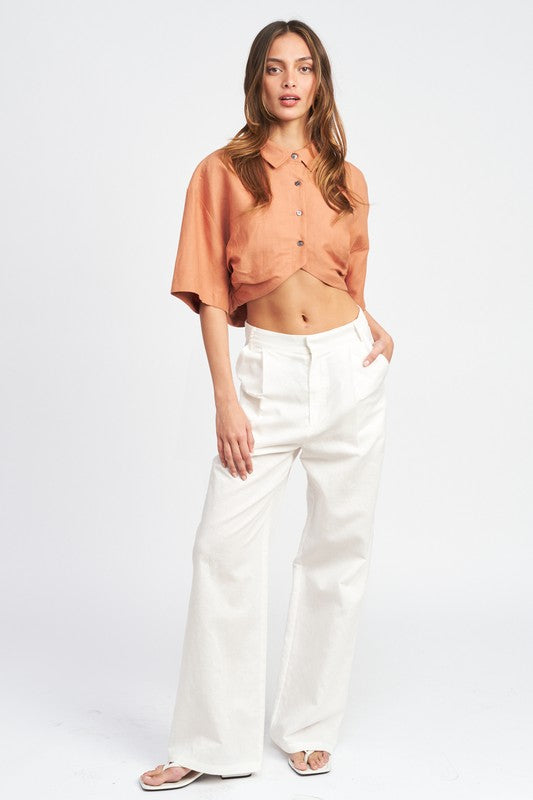 WIDE SLEEVE CROPPED SHIRT-Emory Park-[option4]-[option5]-[option6]-[option7]-[option8]-Shop-Boutique-Clothing-for-Women-Online