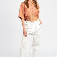 WIDE SLEEVE CROPPED SHIRT-Emory Park-[option4]-[option5]-[option6]-[option7]-[option8]-Shop-Boutique-Clothing-for-Women-Online