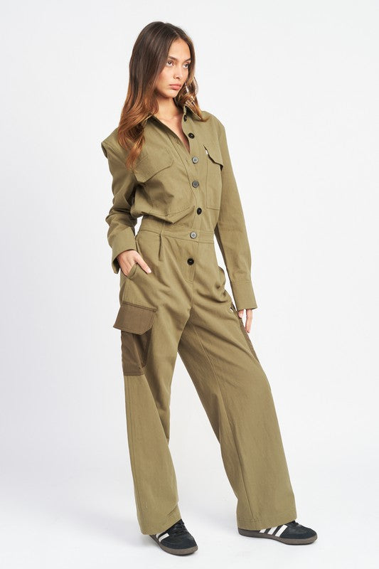 BOTTON DOWN CARGO JUMPSUIT-Emory Park-[option4]-[option5]-[option6]-[option7]-[option8]-Shop-Boutique-Clothing-for-Women-Online
