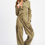 BOTTON DOWN CARGO JUMPSUIT-Emory Park-OLIVE-S-[option4]-[option5]-[option6]-[option7]-[option8]-Shop-Boutique-Clothing-for-Women-Online