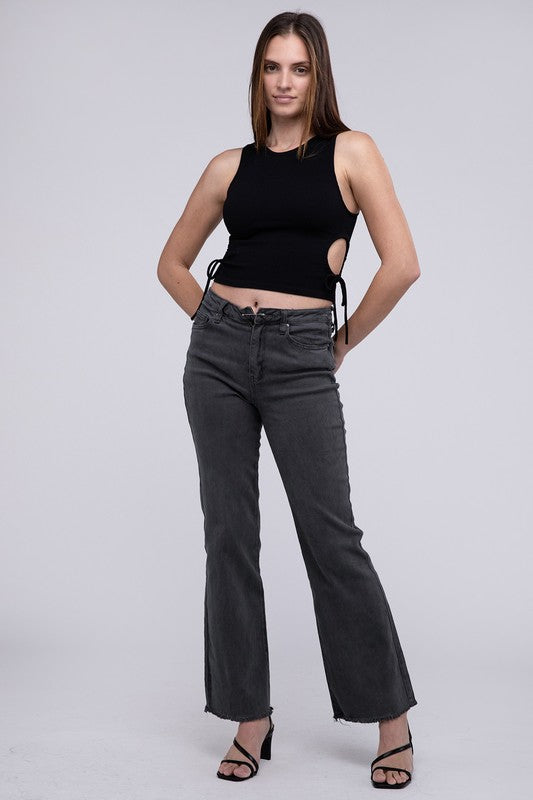 Zenana Acid Washed Frayed Cutoff Hem Straight Wide Pants-ZENANA-[option4]-[option5]-[option6]-[option7]-[option8]-Shop-Boutique-Clothing-for-Women-Online