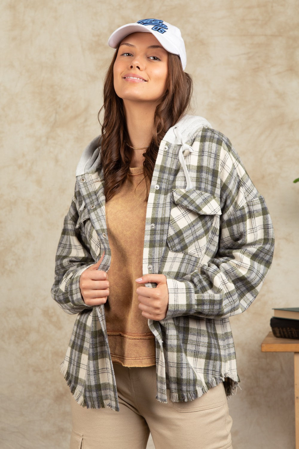 Stay In The Lead Olive Plaid Frayed Hoodie Jacket-Very J-[option4]-[option5]-[option6]-[option7]-[option8]-Shop-Boutique-Clothing-for-Women-Online