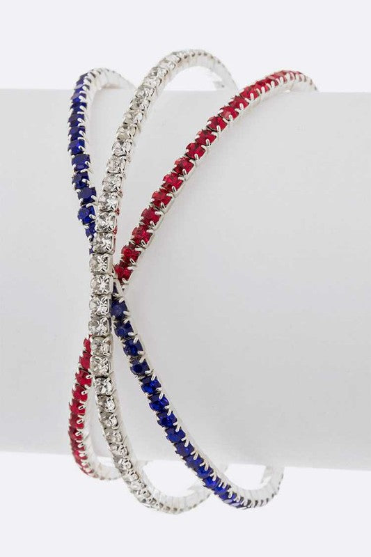 Red White Blue Rhinestone Cuff-LA Jewelry Plaza-USA Color-O/S-[option4]-[option5]-[option6]-[option7]-[option8]-Shop-Boutique-Clothing-for-Women-Online
