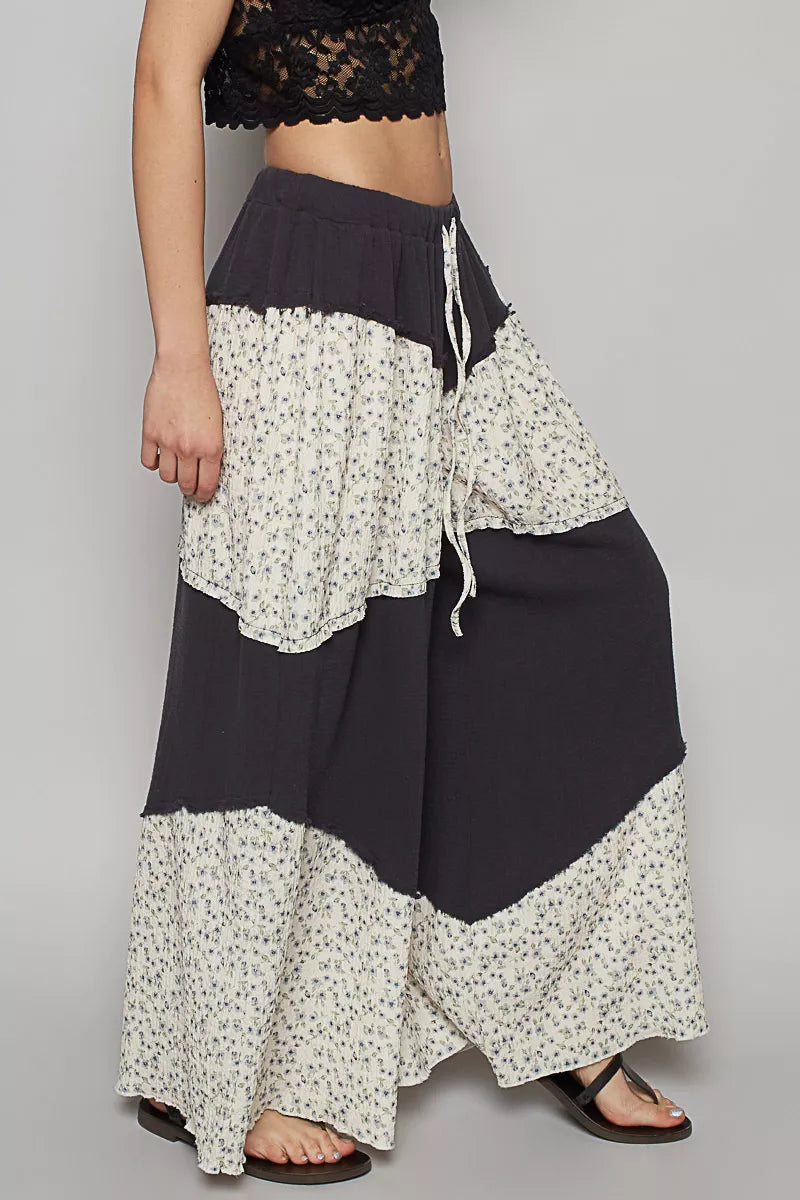 POL Contrast Floral Drawstring Wide Leg Pants-Pants-Trendsi-[option4]-[option5]-[option6]-[option7]-[option8]-Shop-Boutique-Clothing-for-Women-Online
