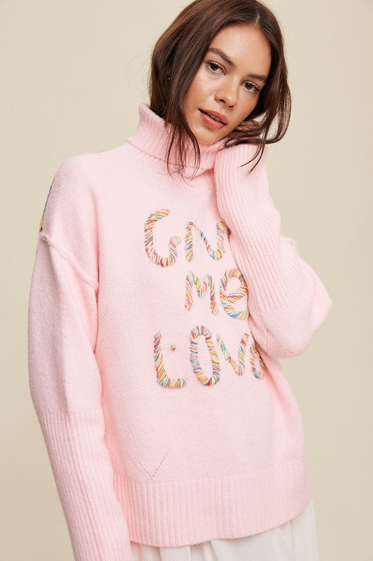 Listicle Give Me Love Stitched Mock Neck Sweater-Listicle-[option4]-[option5]-[option6]-[option7]-[option8]-Shop-Boutique-Clothing-for-Women-Online