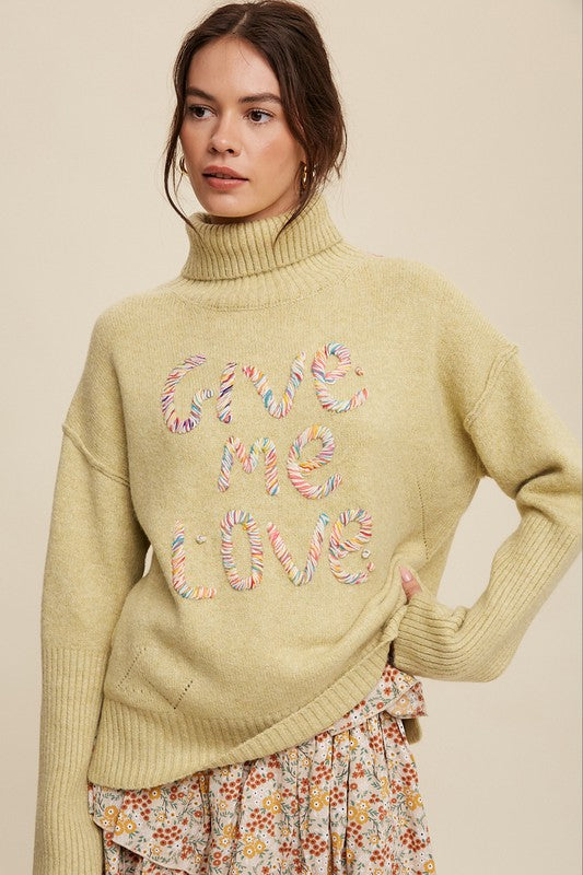 Listicle Give Me Love Stitched Mock Neck Sweater-Listicle-[option4]-[option5]-[option6]-[option7]-[option8]-Shop-Boutique-Clothing-for-Women-Online