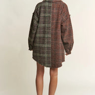 J.NNA Snap Down Tweed Plaid Contrast Longline Shacket-Womens Outerwear/Shacket-Trendsi-[option4]-[option5]-[option6]-[option7]-[option8]-Shop-Boutique-Clothing-for-Women-Online