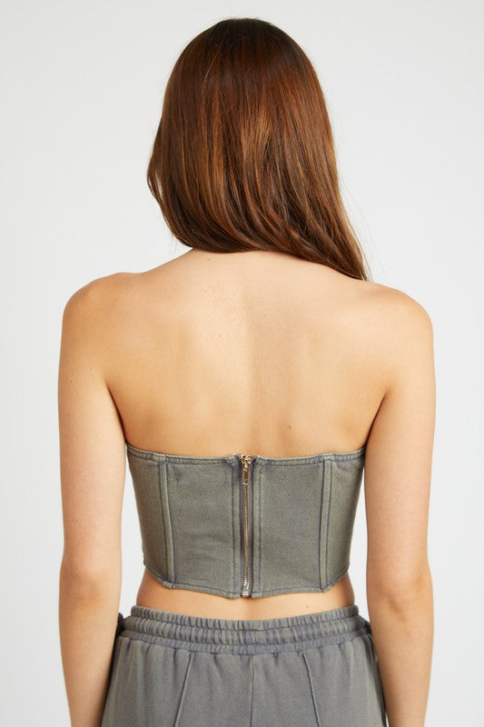 FRENCH TERRY STRAPLESS BUSTIER TOP-Emory Park-[option4]-[option5]-[option6]-[option7]-[option8]-Shop-Boutique-Clothing-for-Women-Online