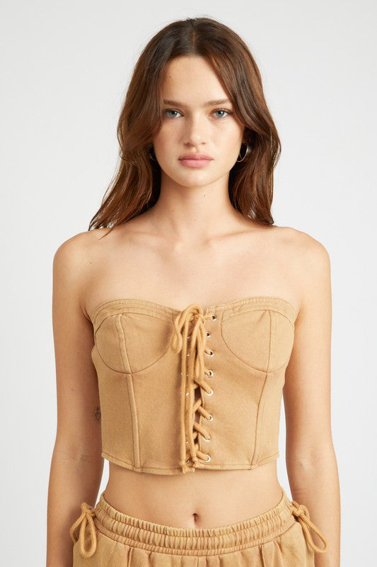FRENCH TERRY STRAPLESS BUSTIER TOP-Emory Park-BROWN-S-[option4]-[option5]-[option6]-[option7]-[option8]-Shop-Boutique-Clothing-for-Women-Online