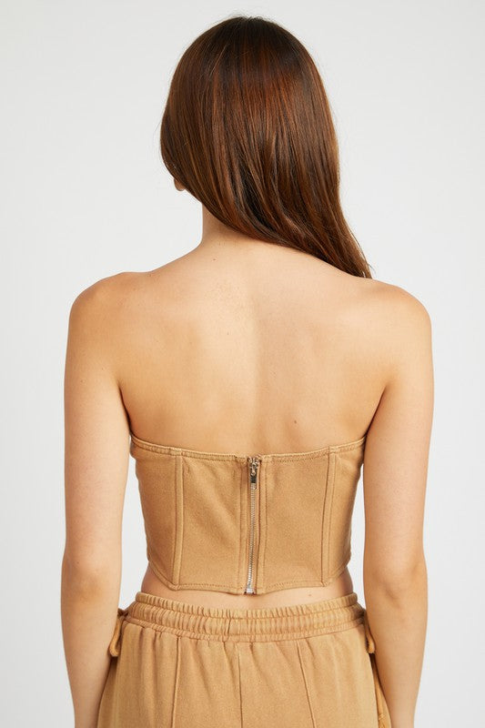 FRENCH TERRY STRAPLESS BUSTIER TOP-Emory Park-[option4]-[option5]-[option6]-[option7]-[option8]-Shop-Boutique-Clothing-for-Women-Online