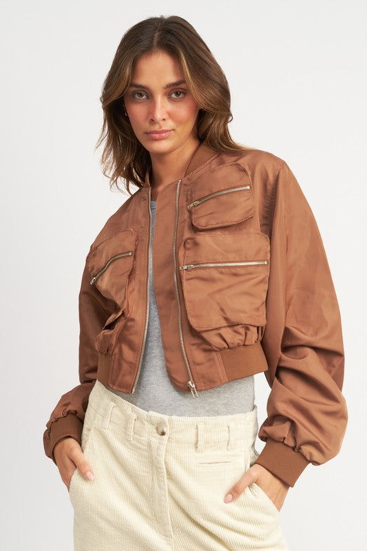 CROPPED BOMBER JACKET-Emory Park-BROWN-S-[option4]-[option5]-[option6]-[option7]-[option8]-Shop-Boutique-Clothing-for-Women-Online