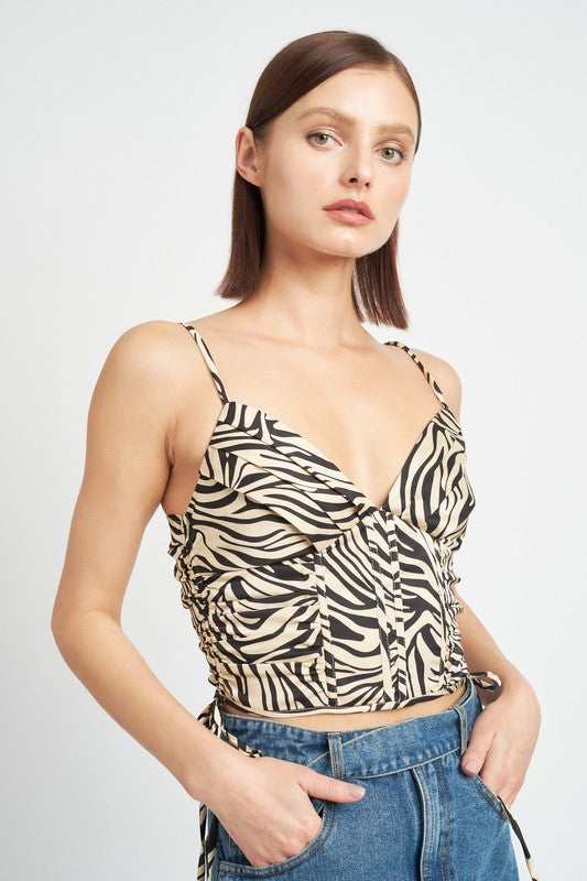 ZEBRA PRINT RUCHED CORSET TOP-Emory Park-[option4]-[option5]-[option6]-[option7]-[option8]-Shop-Boutique-Clothing-for-Women-Online