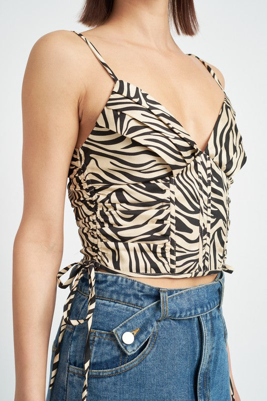 ZEBRA PRINT RUCHED CORSET TOP-Emory Park-[option4]-[option5]-[option6]-[option7]-[option8]-Shop-Boutique-Clothing-for-Women-Online