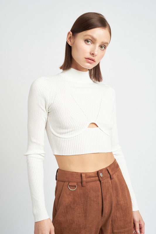 MOCK NECK CROP TOP WITH CUT OUT-Emory Park-[option4]-[option5]-[option6]-[option7]-[option8]-Shop-Boutique-Clothing-for-Women-Online