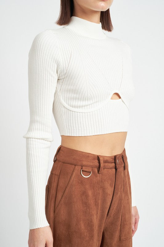 MOCK NECK CROP TOP WITH CUT OUT-Emory Park-[option4]-[option5]-[option6]-[option7]-[option8]-Shop-Boutique-Clothing-for-Women-Online