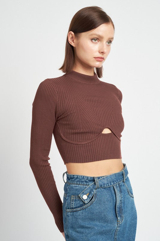 MOCK NECK CROP TOP WITH CUT OUT-Emory Park-[option4]-[option5]-[option6]-[option7]-[option8]-Shop-Boutique-Clothing-for-Women-Online