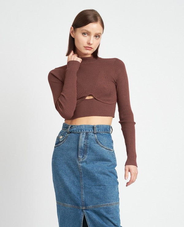 MOCK NECK CROP TOP WITH CUT OUT-Emory Park-BROWN-S-[option4]-[option5]-[option6]-[option7]-[option8]-Shop-Boutique-Clothing-for-Women-Online