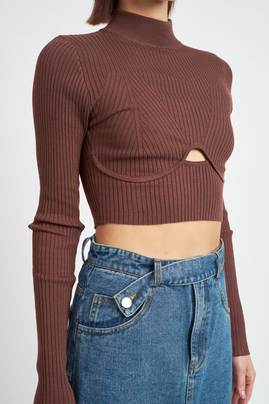 MOCK NECK CROP TOP WITH CUT OUT-Emory Park-[option4]-[option5]-[option6]-[option7]-[option8]-Shop-Boutique-Clothing-for-Women-Online
