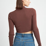 MOCK NECK CROP TOP WITH CUT OUT-Emory Park-[option4]-[option5]-[option6]-[option7]-[option8]-Shop-Boutique-Clothing-for-Women-Online
