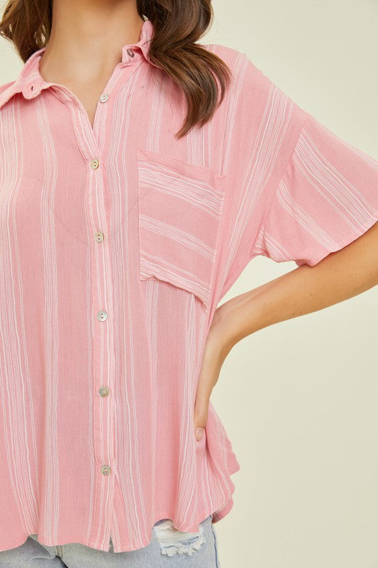 Light Airy Stripe Gauze Button Down Shirt in Pink-Womens-Ave Shops-[option4]-[option5]-[option6]-[option7]-[option8]-Shop-Boutique-Clothing-for-Women-Online