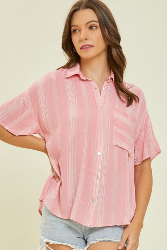 Light Airy Stripe Gauze Button Down Shirt in Pink-Womens-Ave Shops-[option4]-[option5]-[option6]-[option7]-[option8]-Shop-Boutique-Clothing-for-Women-Online