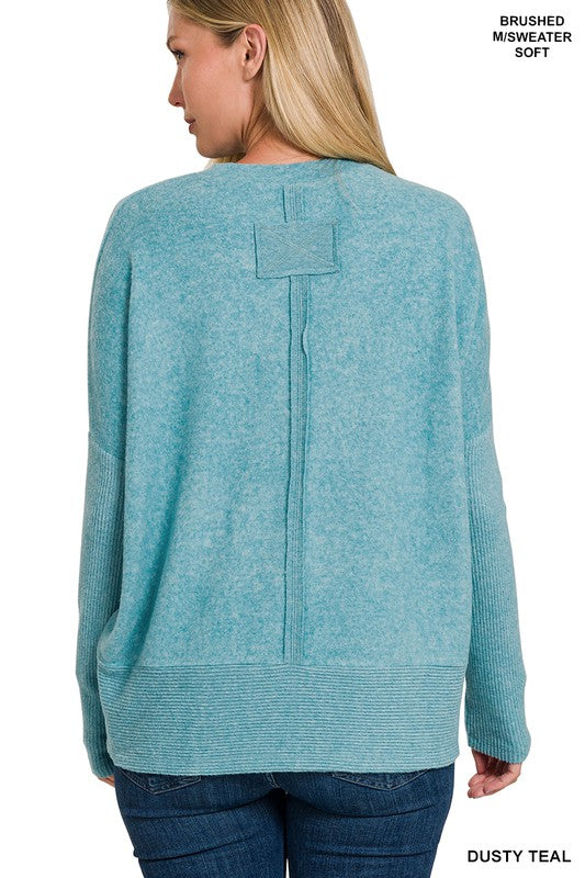 Zenana Brushed Melange Hacci Dolman Sleeve Sweater-ZENANA-[option4]-[option5]-[option6]-[option7]-[option8]-Shop-Boutique-Clothing-for-Women-Online