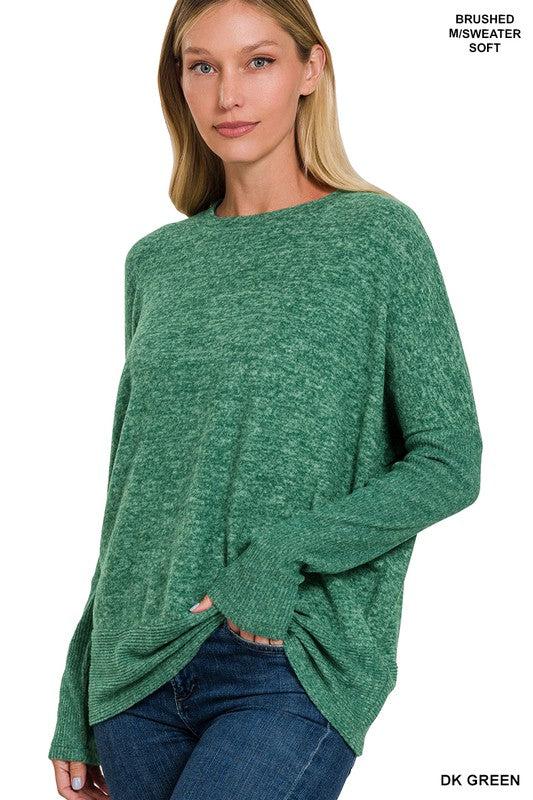 Zenana Brushed Melange Hacci Dolman Sleeve Sweater-ZENANA-DK GREEN-S-[option4]-[option5]-[option6]-[option7]-[option8]-Shop-Boutique-Clothing-for-Women-Online
