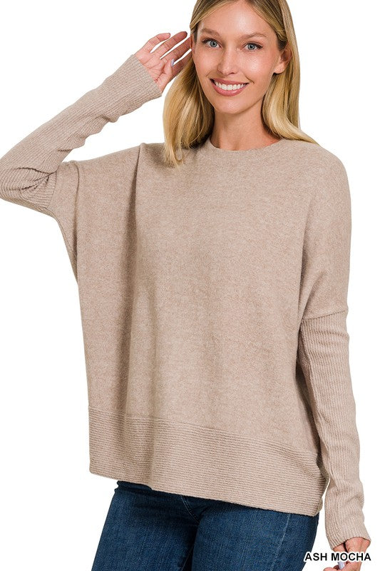 Zenana Brushed Melange Hacci Dolman Sleeve Sweater-ZENANA-[option4]-[option5]-[option6]-[option7]-[option8]-Shop-Boutique-Clothing-for-Women-Online
