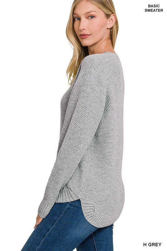 Zenana ROUND NECK BASIC SWEATER-ZENANA-H GREY-S-[option4]-[option5]-[option6]-[option7]-[option8]-Shop-Boutique-Clothing-for-Women-Online