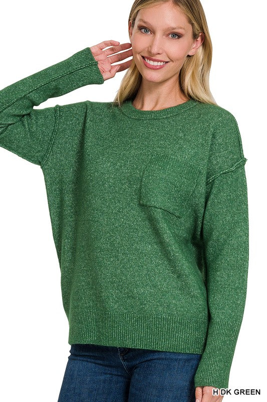 Zenana MELANGE HI-LOW HEM ROUND NECK SWEATER-ZENANA-[option4]-[option5]-[option6]-[option7]-[option8]-Shop-Boutique-Clothing-for-Women-Online