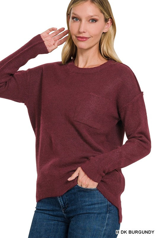 Zenana MELANGE HI-LOW HEM ROUND NECK SWEATER-ZENANA-[option4]-[option5]-[option6]-[option7]-[option8]-Shop-Boutique-Clothing-for-Women-Online