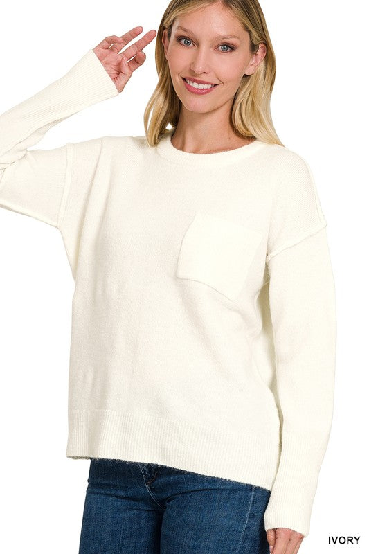 Zenana MELANGE HI-LOW HEM ROUND NECK SWEATER-ZENANA-[option4]-[option5]-[option6]-[option7]-[option8]-Shop-Boutique-Clothing-for-Women-Online