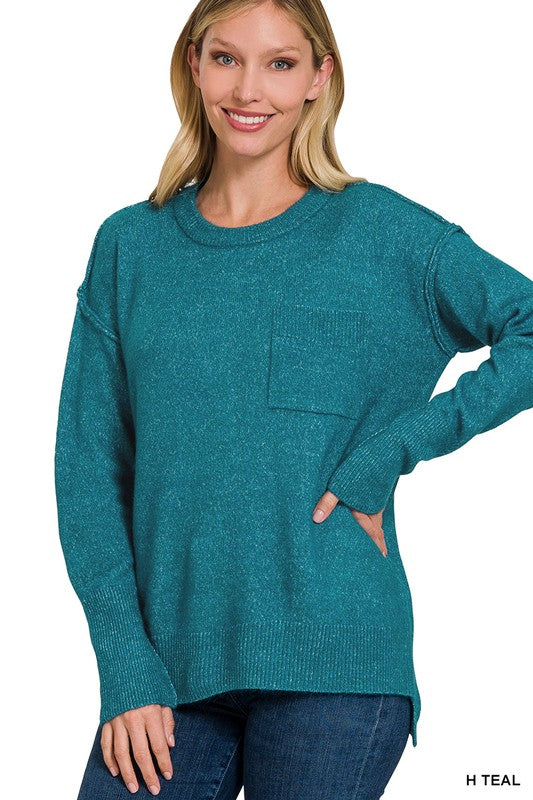 Zenana MELANGE HI-LOW HEM ROUND NECK SWEATER-ZENANA-[option4]-[option5]-[option6]-[option7]-[option8]-Shop-Boutique-Clothing-for-Women-Online