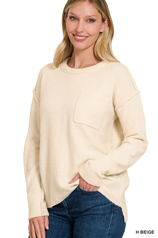 Zenana MELANGE HI-LOW HEM ROUND NECK SWEATER-ZENANA-[option4]-[option5]-[option6]-[option7]-[option8]-Shop-Boutique-Clothing-for-Women-Online