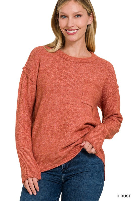 Zenana MELANGE HI-LOW HEM ROUND NECK SWEATER-ZENANA-[option4]-[option5]-[option6]-[option7]-[option8]-Shop-Boutique-Clothing-for-Women-Online