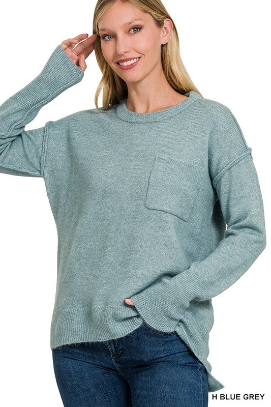 Zenana MELANGE HI-LOW HEM ROUND NECK SWEATER-ZENANA-[option4]-[option5]-[option6]-[option7]-[option8]-Shop-Boutique-Clothing-for-Women-Online