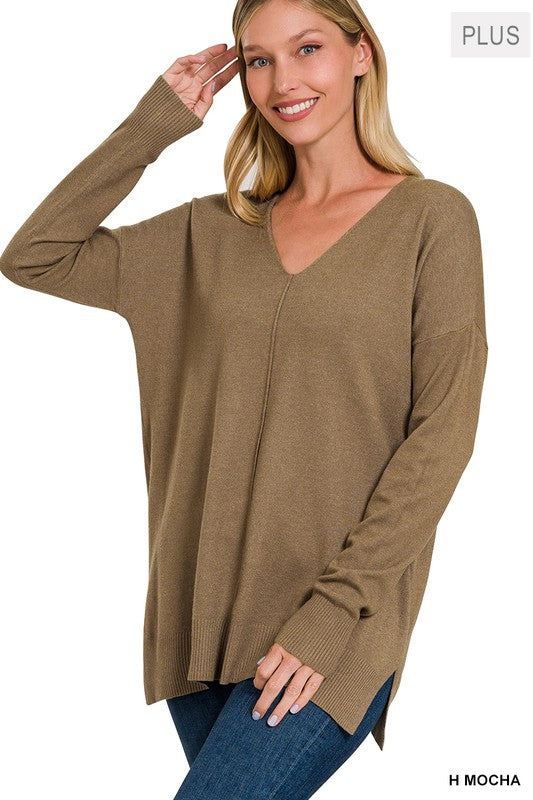 Zenana Plus Front Seam Lightweight Knit Sweater-ZENANA-H MOCHA-1X/2X-[option4]-[option5]-[option6]-[option7]-[option8]-Shop-Boutique-Clothing-for-Women-Online