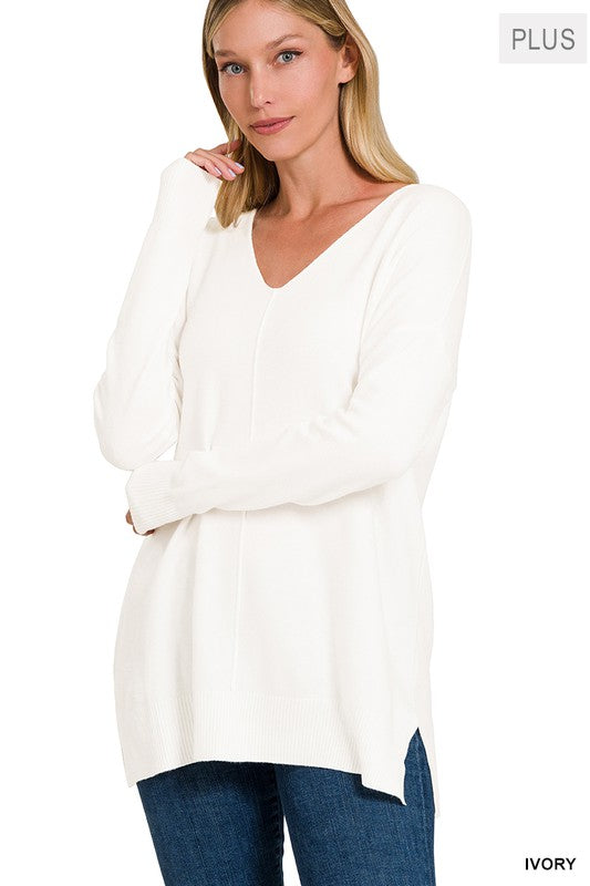 Zenana Plus Front Seam Lightweight Knit Sweater-ZENANA-IVORY-1X/2X-[option4]-[option5]-[option6]-[option7]-[option8]-Shop-Boutique-Clothing-for-Women-Online