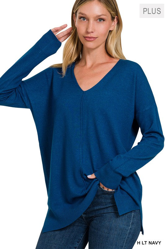 Zenana Plus Front Seam Lightweight Knit Sweater-ZENANA-H LT NAVY-1X/2X-[option4]-[option5]-[option6]-[option7]-[option8]-Shop-Boutique-Clothing-for-Women-Online